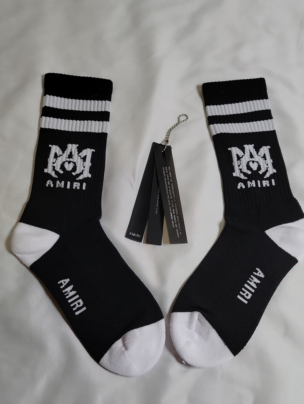 AMIRI Black and White Athletic Logo Crew Socks